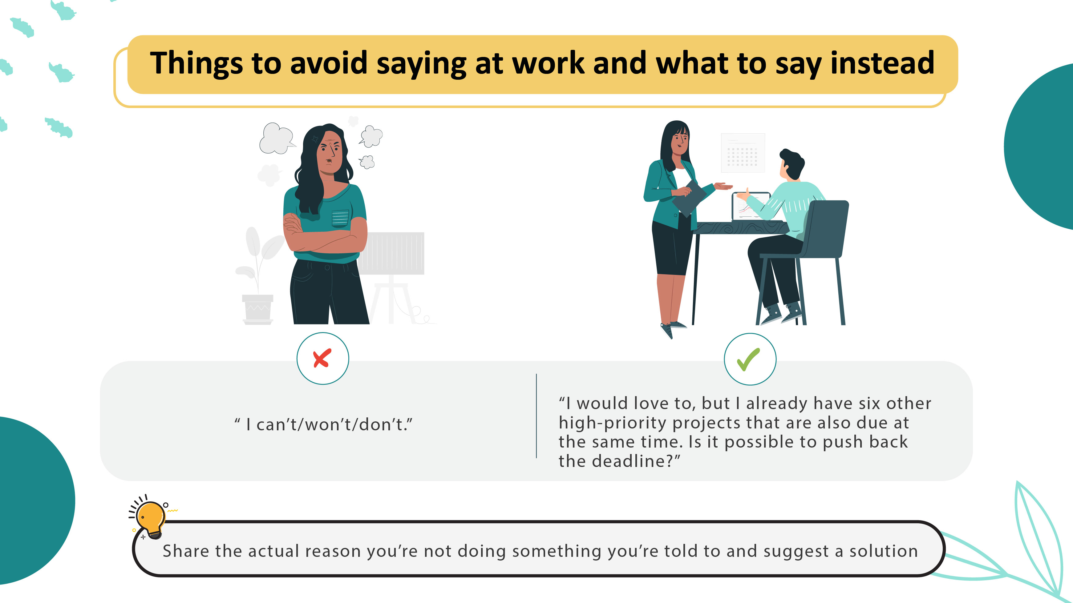 7 things to avoid saying at work, and what to say instead_I can't